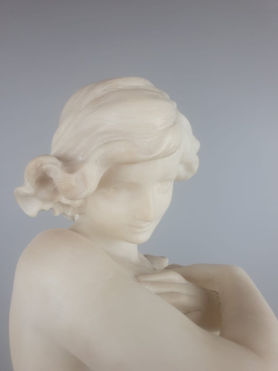 "young Woman With Drapes" Alabaster Sculpture, Circa 1900-photo-1