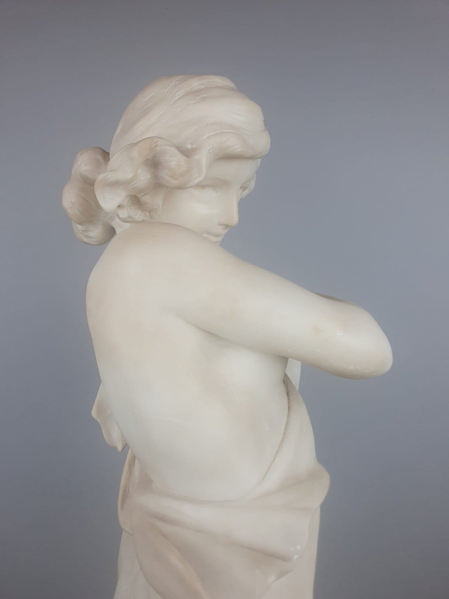 "young Woman With Drapes" Alabaster Sculpture, Circa 1900-photo-6