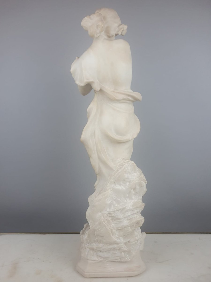 "young Woman With Drapes" Alabaster Sculpture, Circa 1900-photo-7