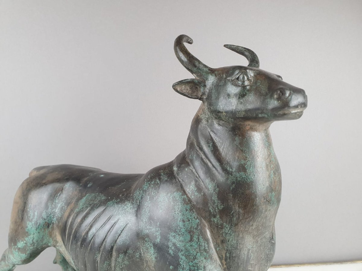 Bronze With Green Patina "bull" Unsigned Early 20th Century-photo-2
