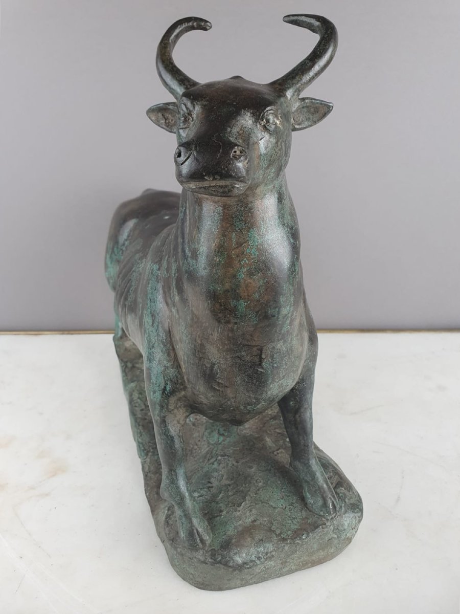 Bronze With Green Patina "bull" Unsigned Early 20th Century-photo-3