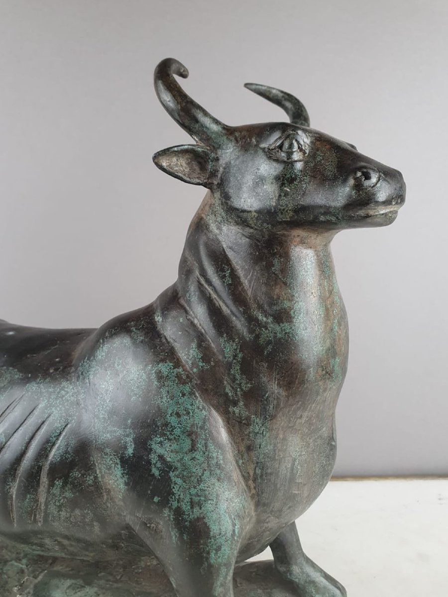 Bronze With Green Patina "bull" Unsigned Early 20th Century-photo-3