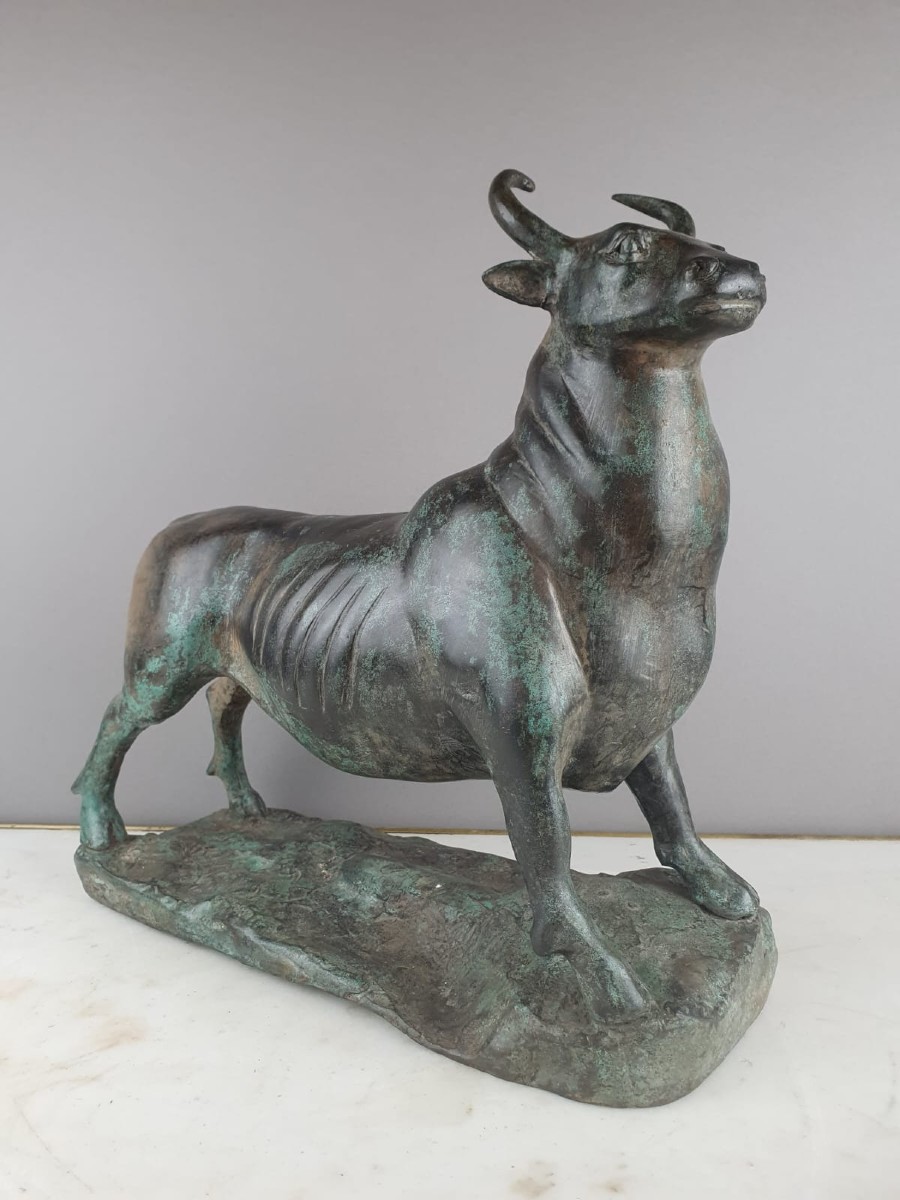 Bronze With Green Patina "bull" Unsigned Early 20th Century