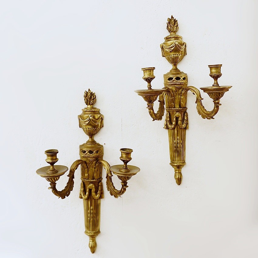 Paire d'appliques en bronze doré, fin 19th.c