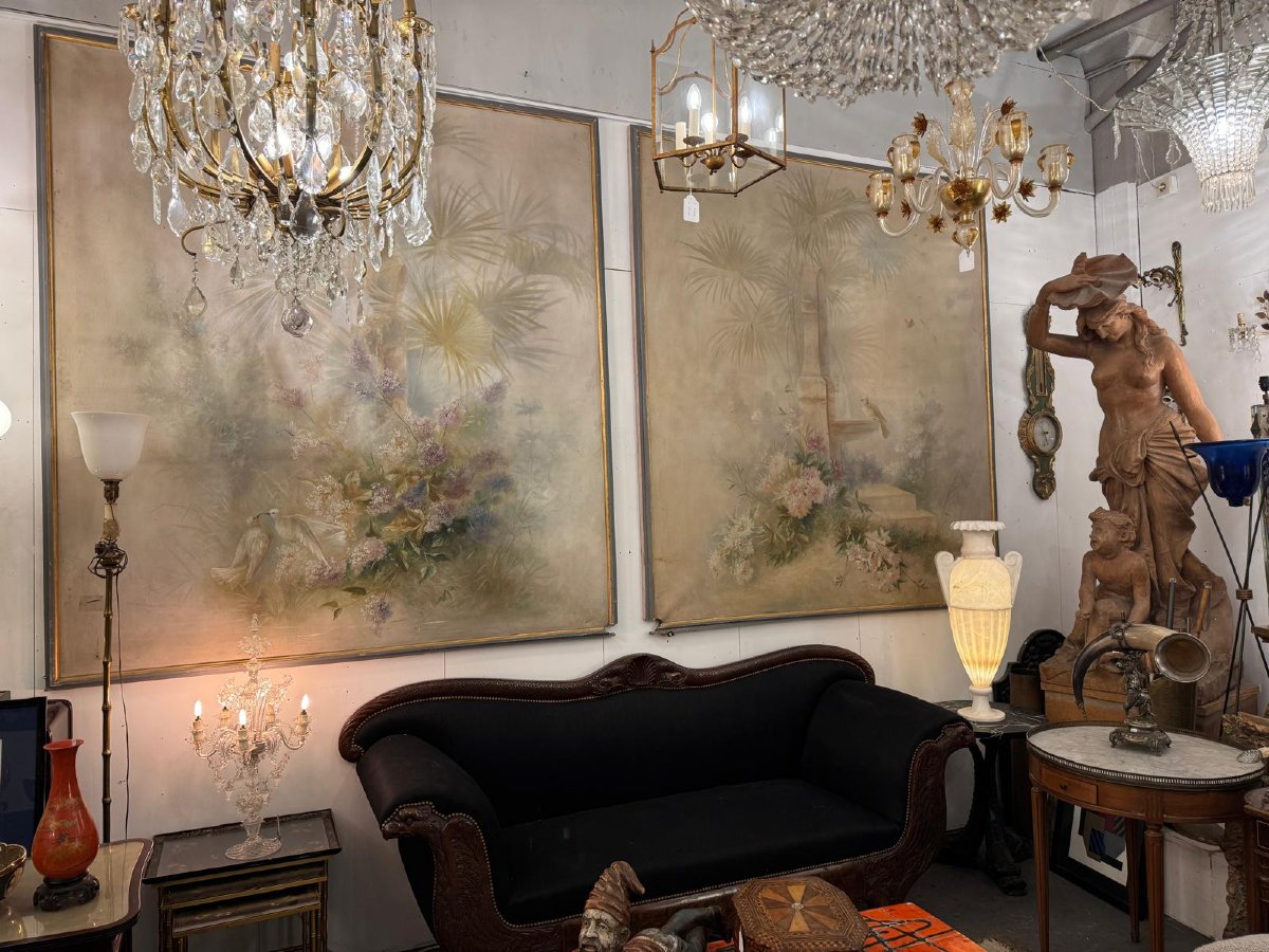 Grande toiles décoratives, vers 1900, signé A. Hubert-photo-3