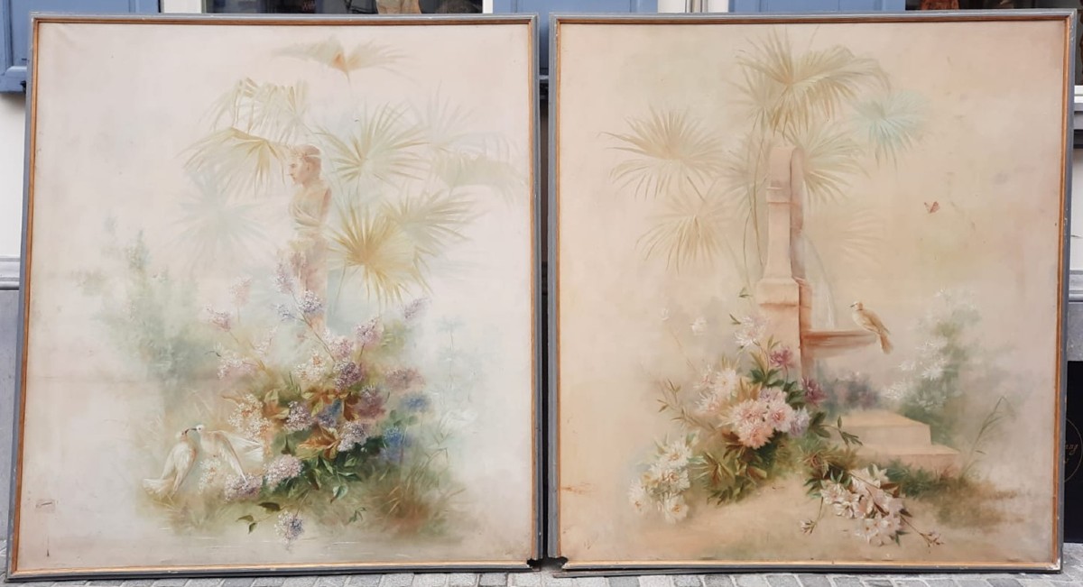Grande toiles décoratives, vers 1900, signé A. Hubert