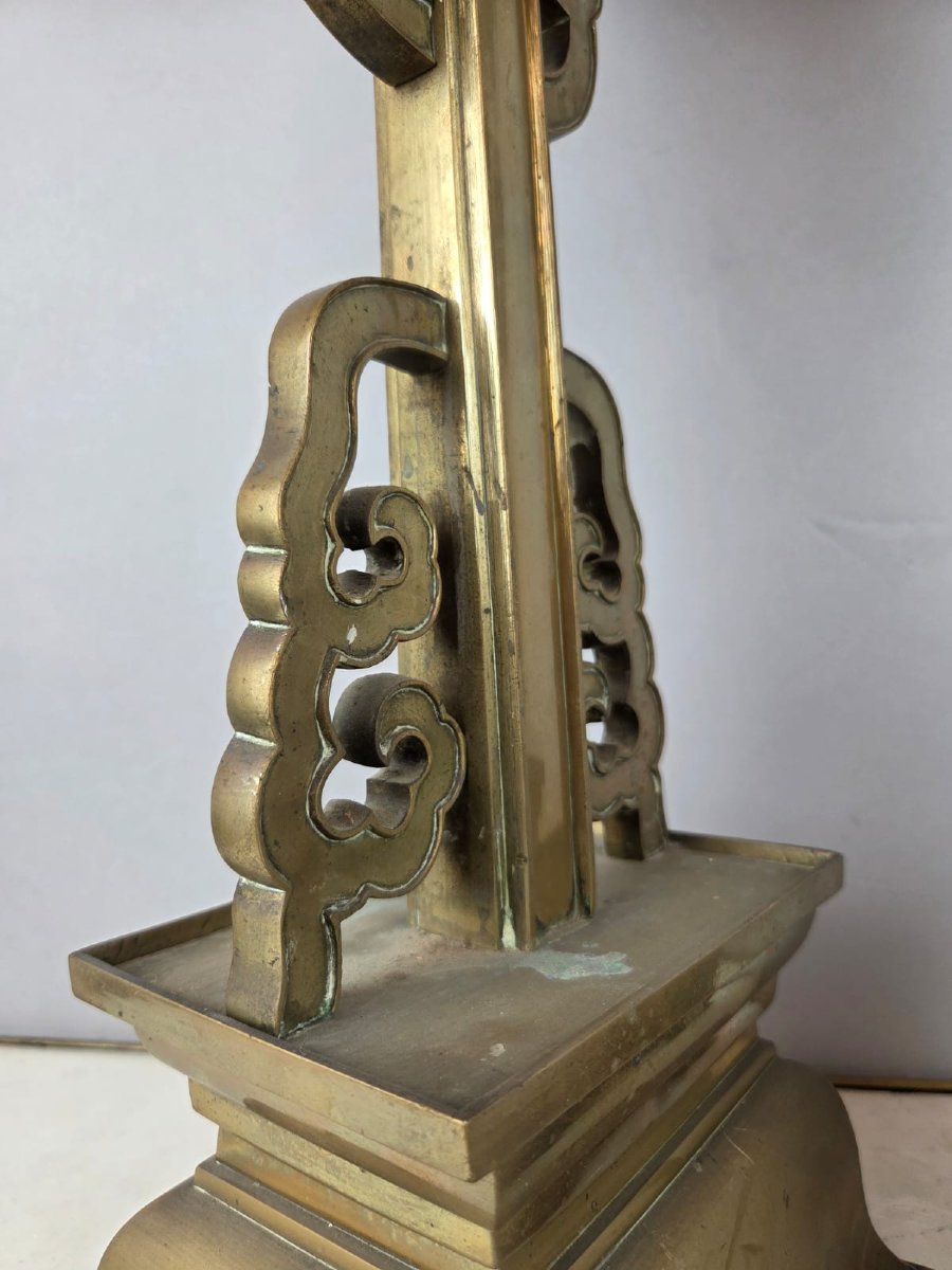 Pair Of Large Bronze Candlesticks, Chinese Work, Late 19th Century-photo-2