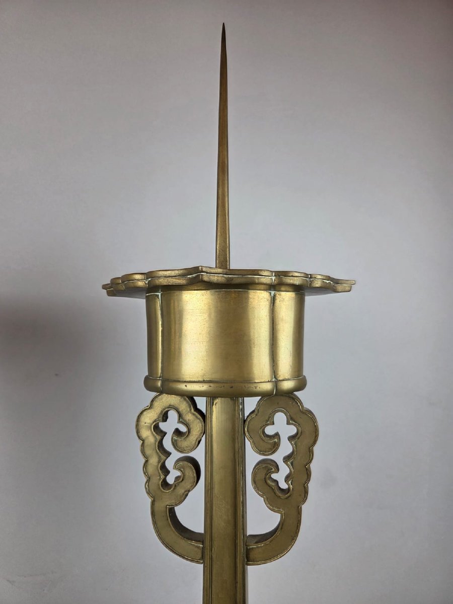 Pair Of Large Bronze Candlesticks, Chinese Work, Late 19th Century-photo-5