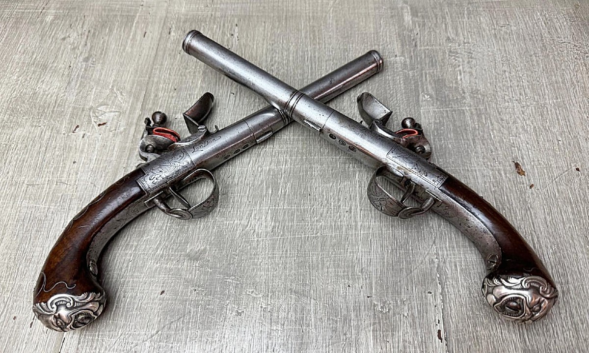 Pair Of Queen Anne Flintlock Pistols, Circa 1710, Signed