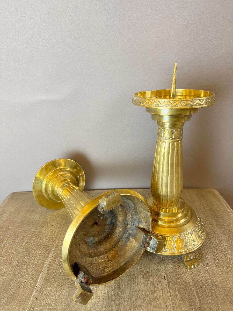 Pair Of Bronze Candlesticks, Circa 1930-photo-2