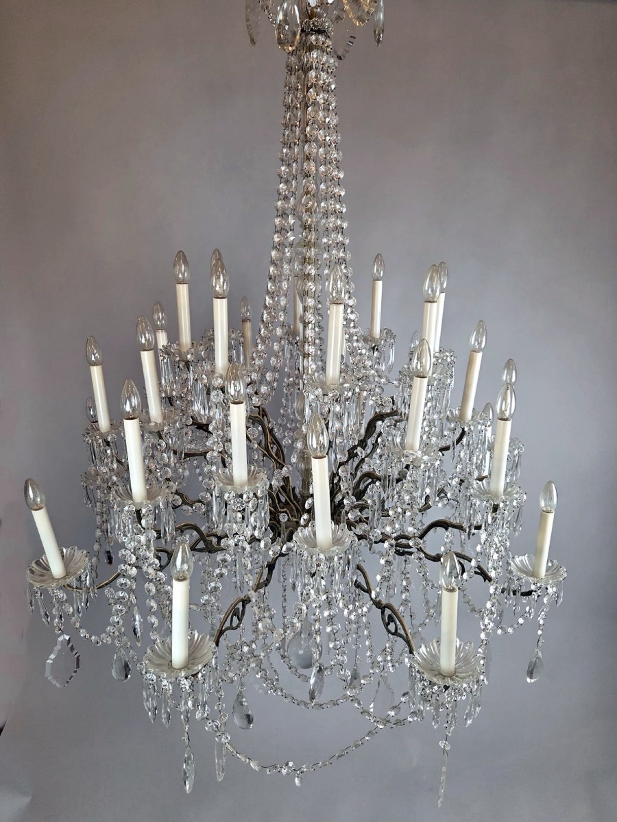 Important lustre à pampilles de verres, fin 19th