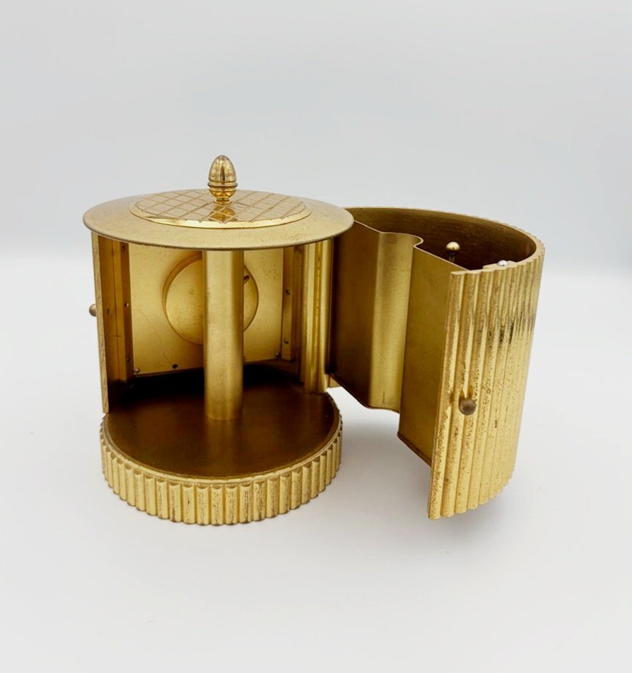Midcentury Swiss Made Luxor Brass Table Clock And Cigarette Case-photo-3