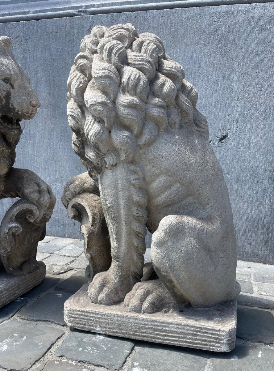 Paire de Lions en pierre tendre sculpté, début 20th-photo-3