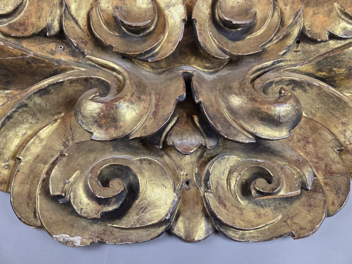 Ornamental Pediment In Carved And Gilded Wood, Italy 18th Century-photo-1