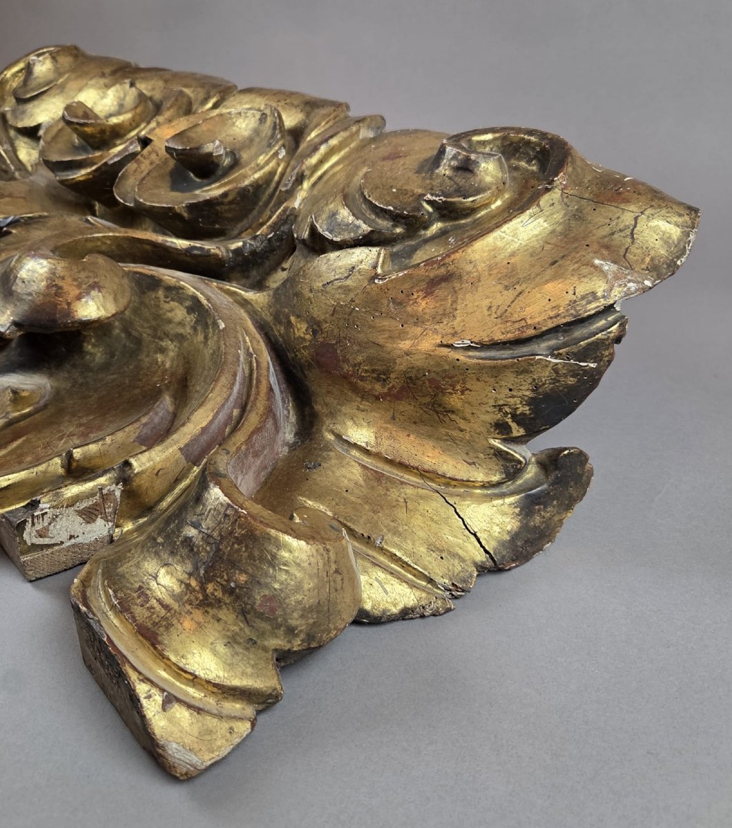 Ornamental Pediment In Carved And Gilded Wood, Italy 18th Century-photo-2