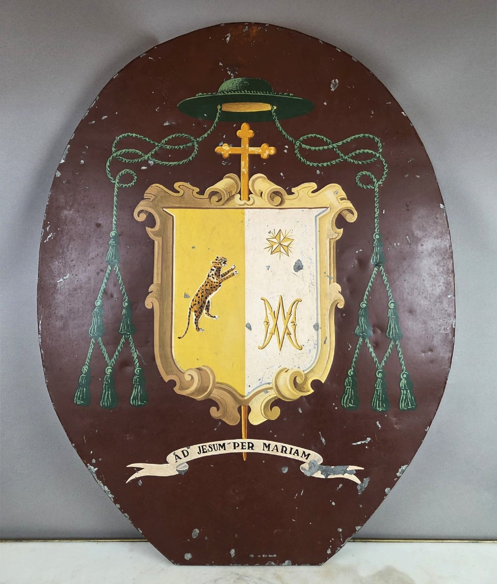 Coat Of Arms Panel In Painted Sheet Metal, Early 20th Century 