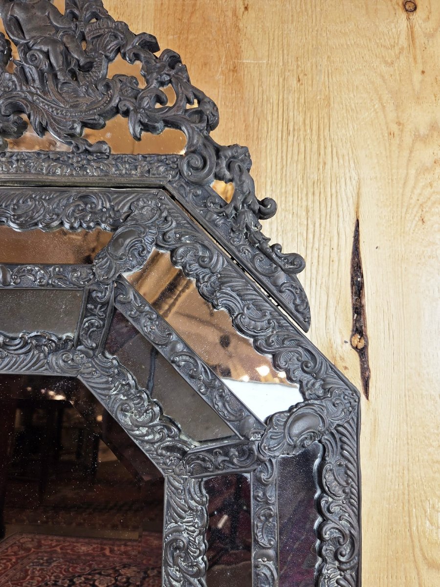 Mirror With Embossed Wood And Copper Bead, 20th Century-photo-2