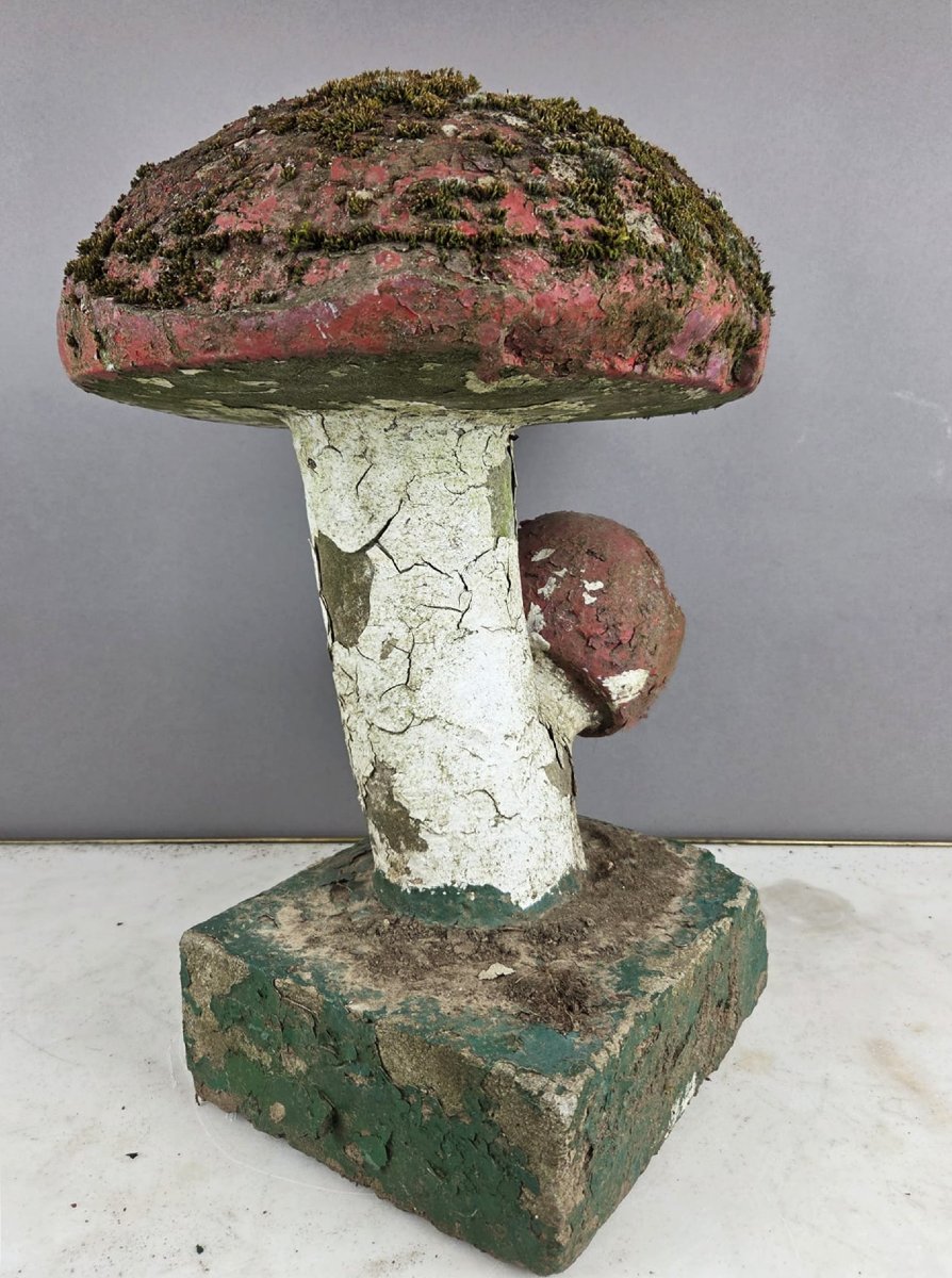 Champignon en ciment polychromé, vers 1970-photo-2