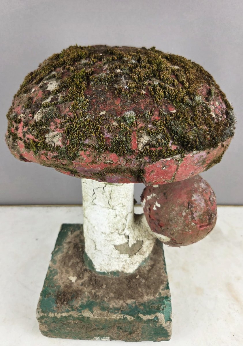Champignon en ciment polychromé, vers 1970-photo-1