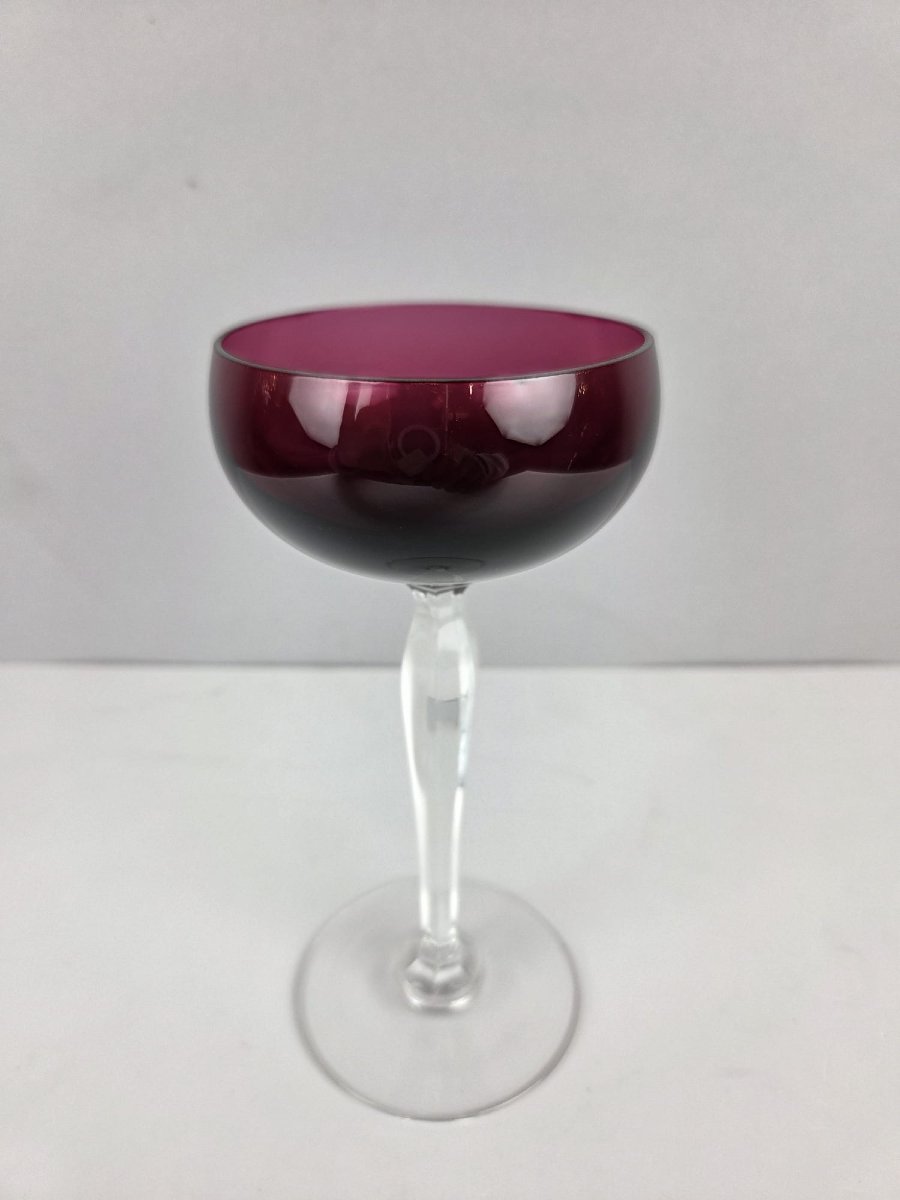 Set Of 12 Red-lined Crystal Glasses From Val Saint Lambert-photo-2