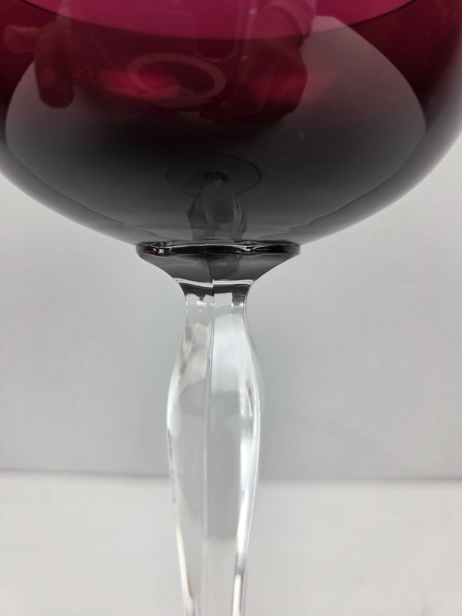 Set Of 12 Red-lined Crystal Glasses From Val Saint Lambert-photo-3