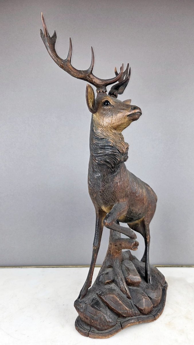 Carved Wooden Deer, Black Forest, Early 20th Century-photo-3
