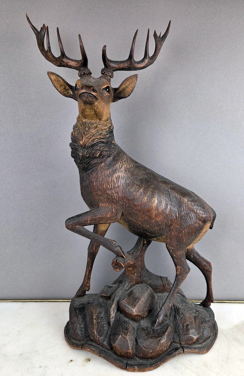 Carved Wooden Deer, Black Forest, Early 20th Century