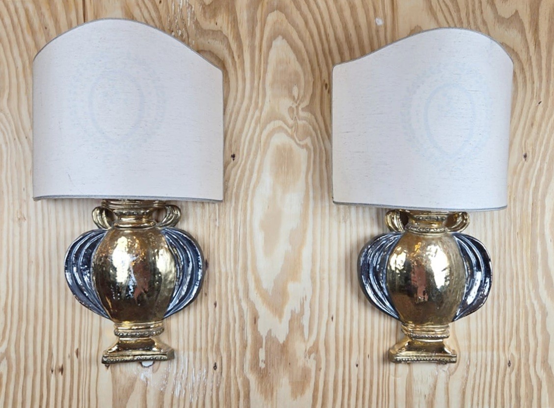 Pair Of Ceramic Wall Lights, Italy, 1960s-1970s