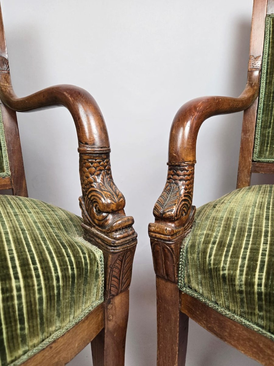Paire de fauteuils en velours vert,  époque Empire, 19th-photo-2