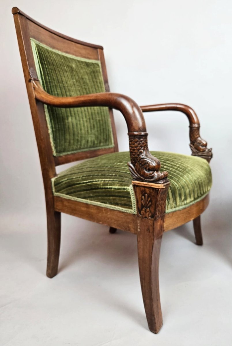 Paire de fauteuils en velours vert,  époque Empire, 19th-photo-3