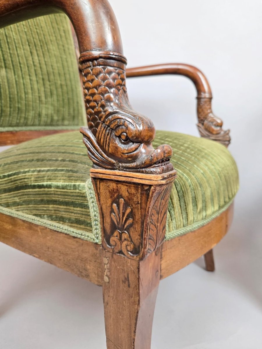 Paire de fauteuils en velours vert,  époque Empire, 19th-photo-4