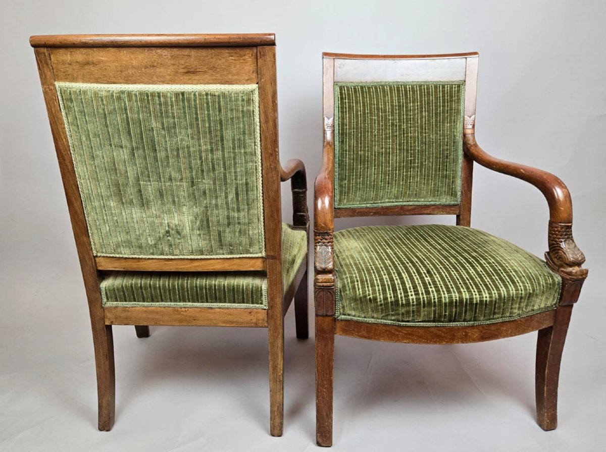 Paire de fauteuils en velours vert,  époque Empire, 19th-photo-1