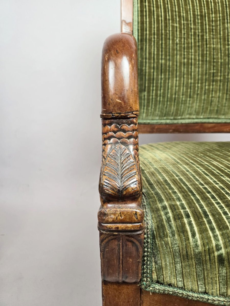Paire de fauteuils en velours vert,  époque Empire, 19th-photo-3
