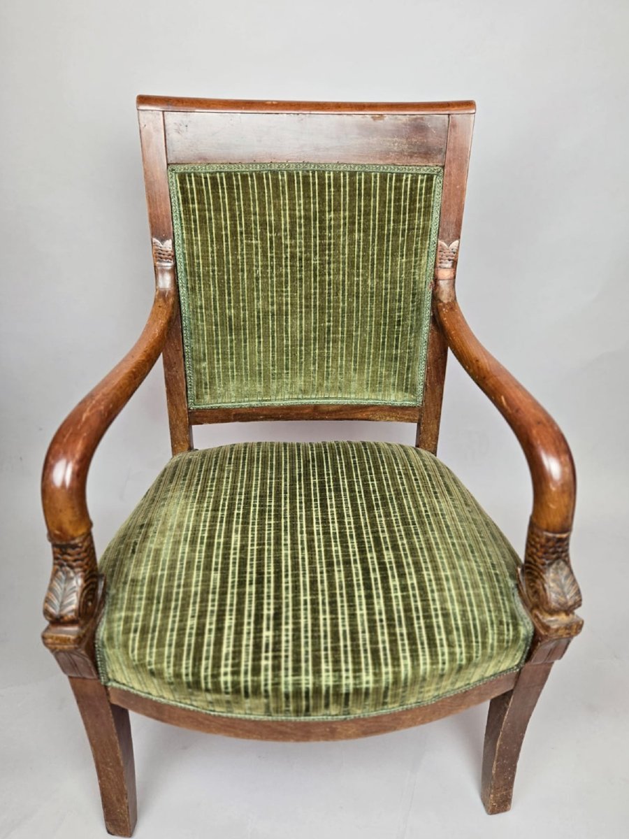 Paire de fauteuils en velours vert,  époque Empire, 19th-photo-5