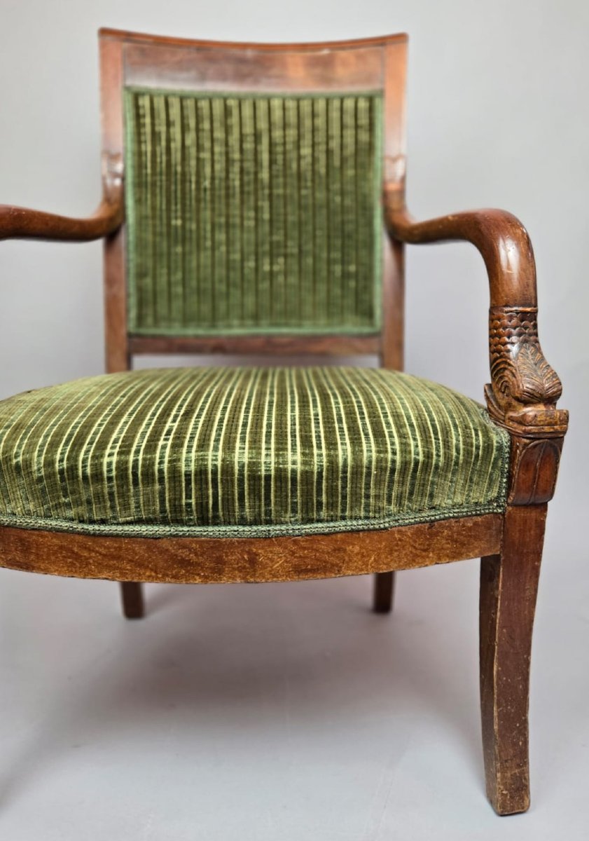 Paire de fauteuils en velours vert,  époque Empire, 19th-photo-6