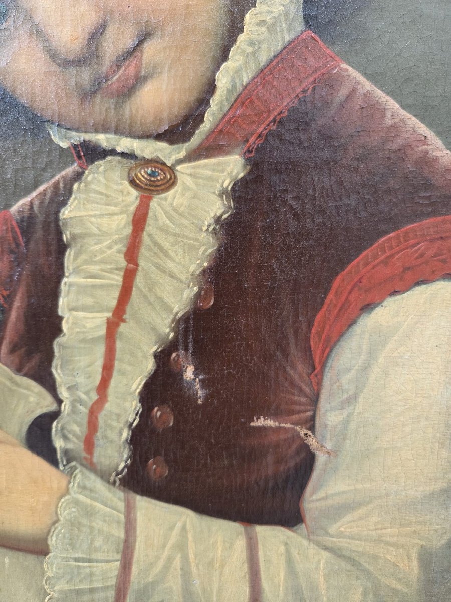 Huile sur toile "Jeune fille à l'aquarium", début 20th-photo-1