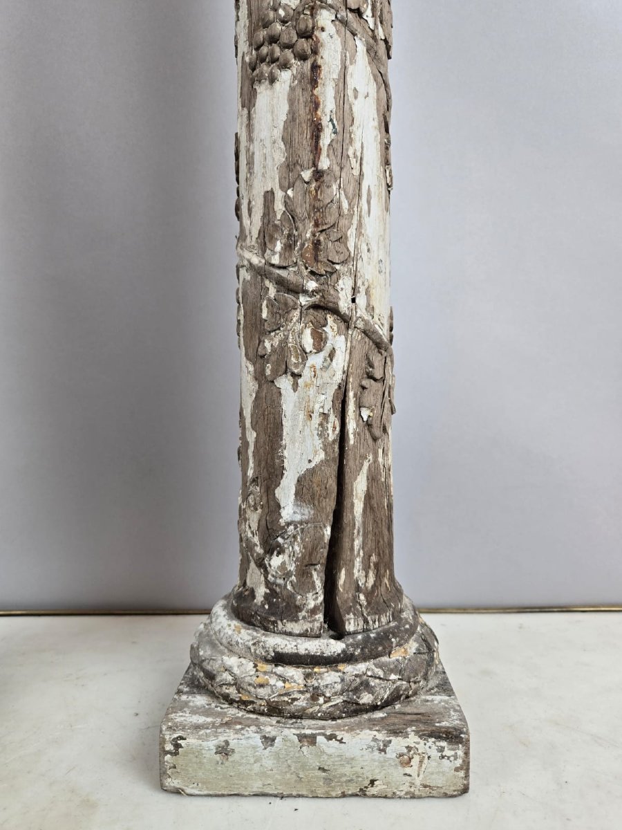Paire de colonnettes en bois sculptées, 19th -photo-4
