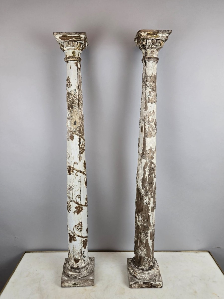 Paire de colonnettes en bois sculptées, 19th 