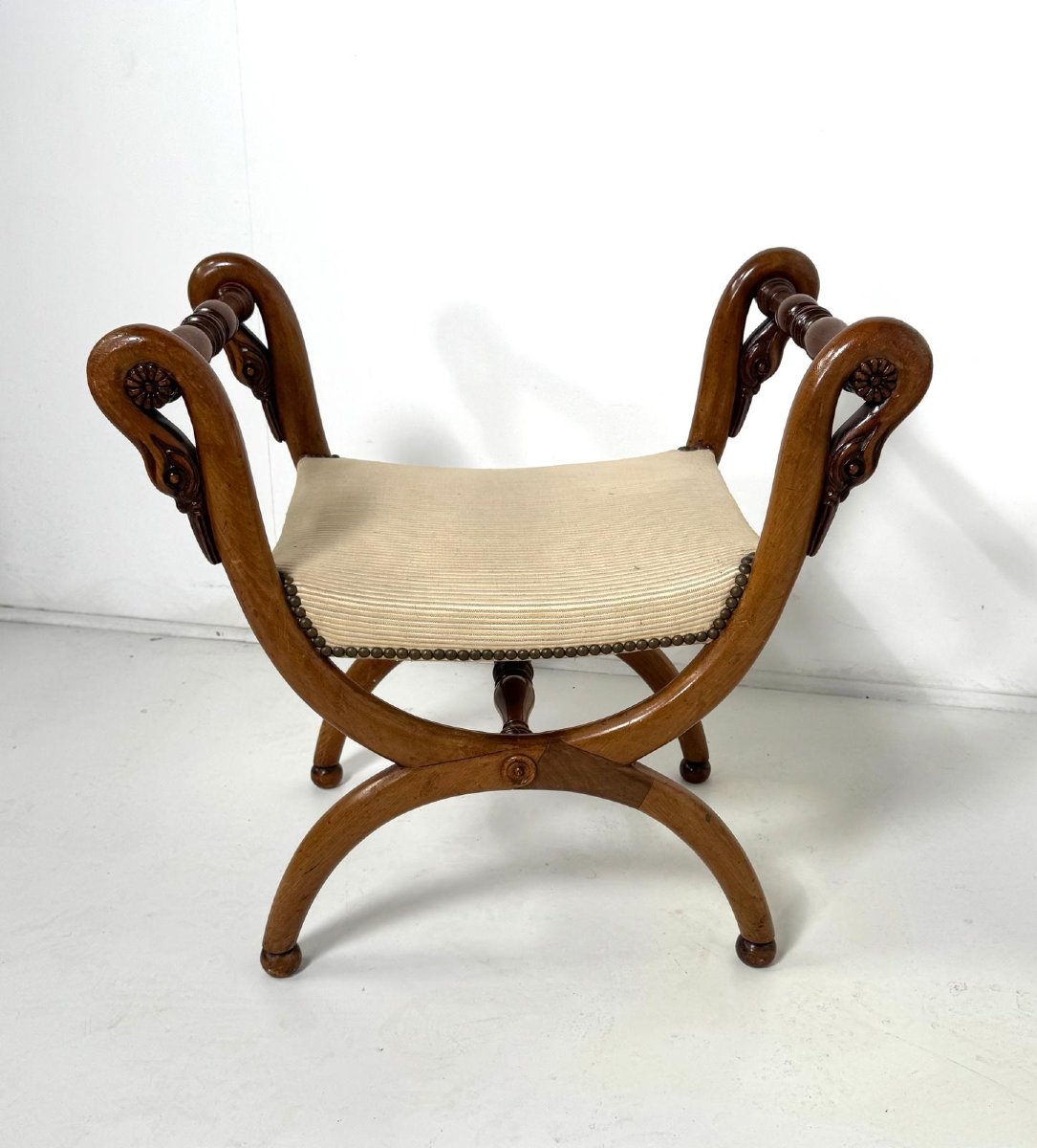 Pair Of Mahogany Swan-neck Stools, Early 19th Century-photo-2