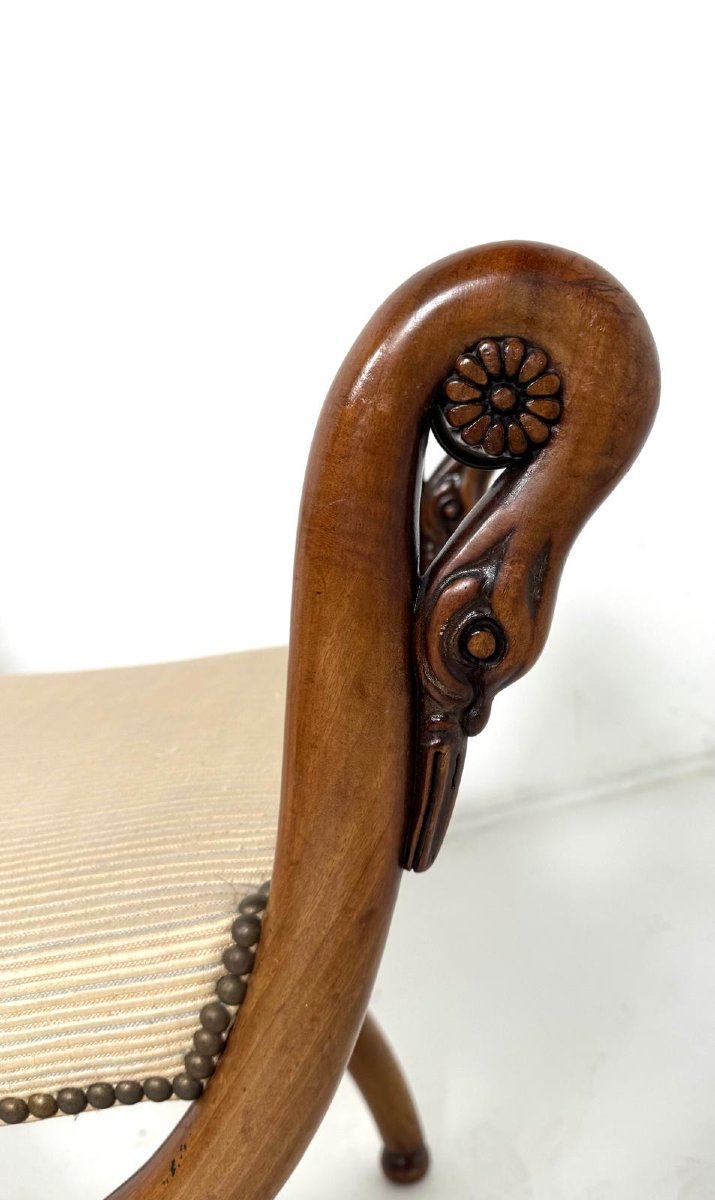 Pair Of Mahogany Swan-neck Stools, Early 19th Century-photo-3