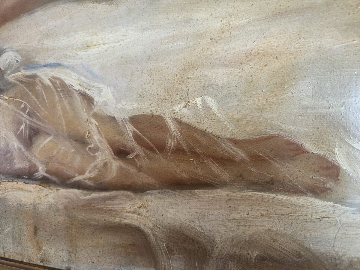 Huile sur panneau "Femme allongée" monogrammé, vers 1900-photo-4