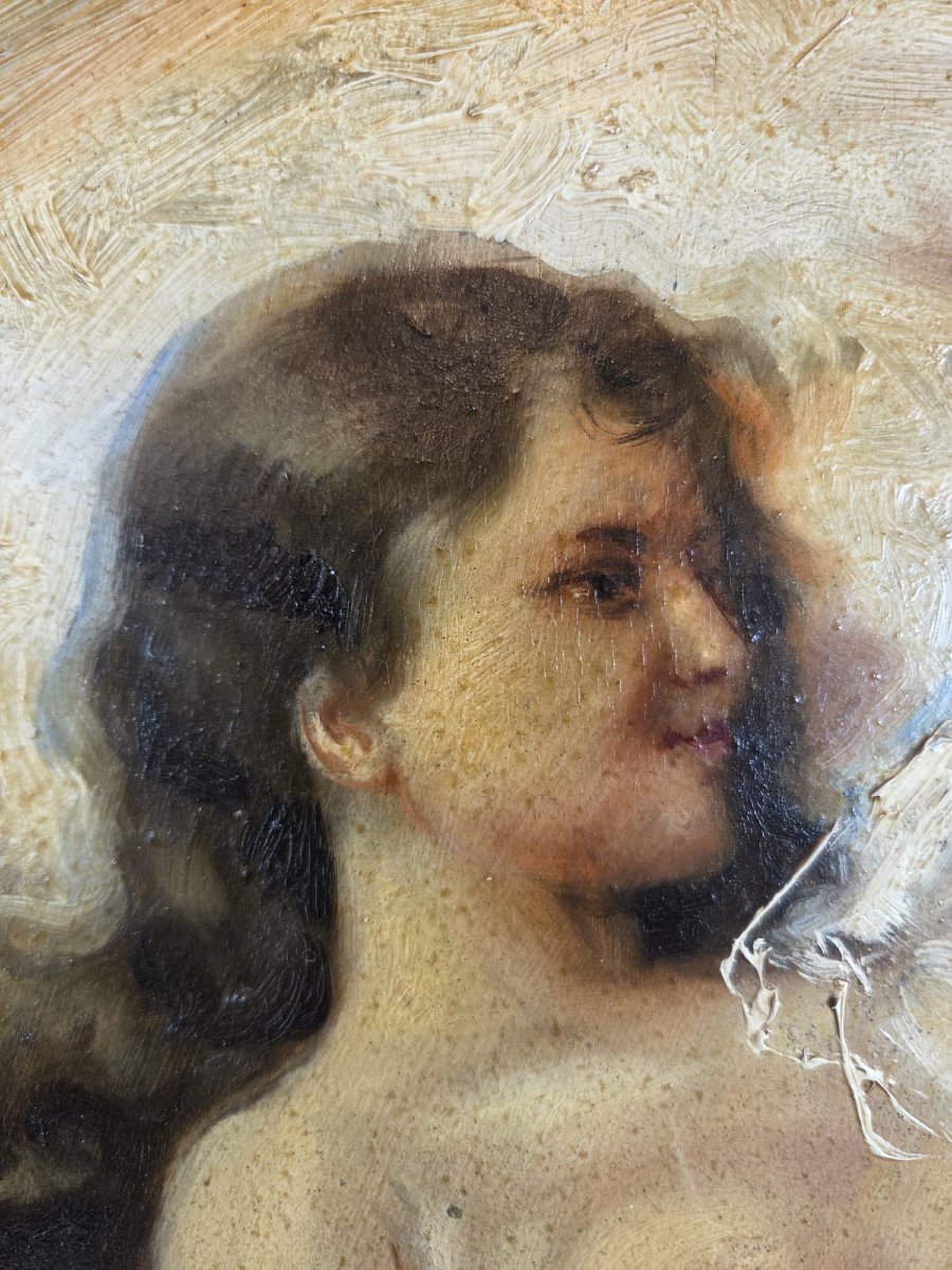 Huile sur panneau "Femme allongée" monogrammé, vers 1900-photo-3