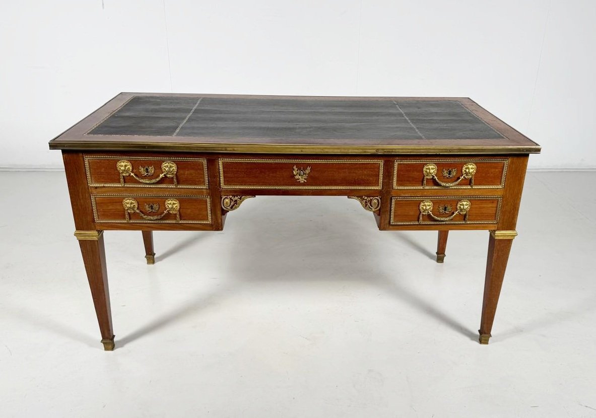 Bureau plat de style Louis XVI en acajou et bronzes dorés,  début 19th-photo-2