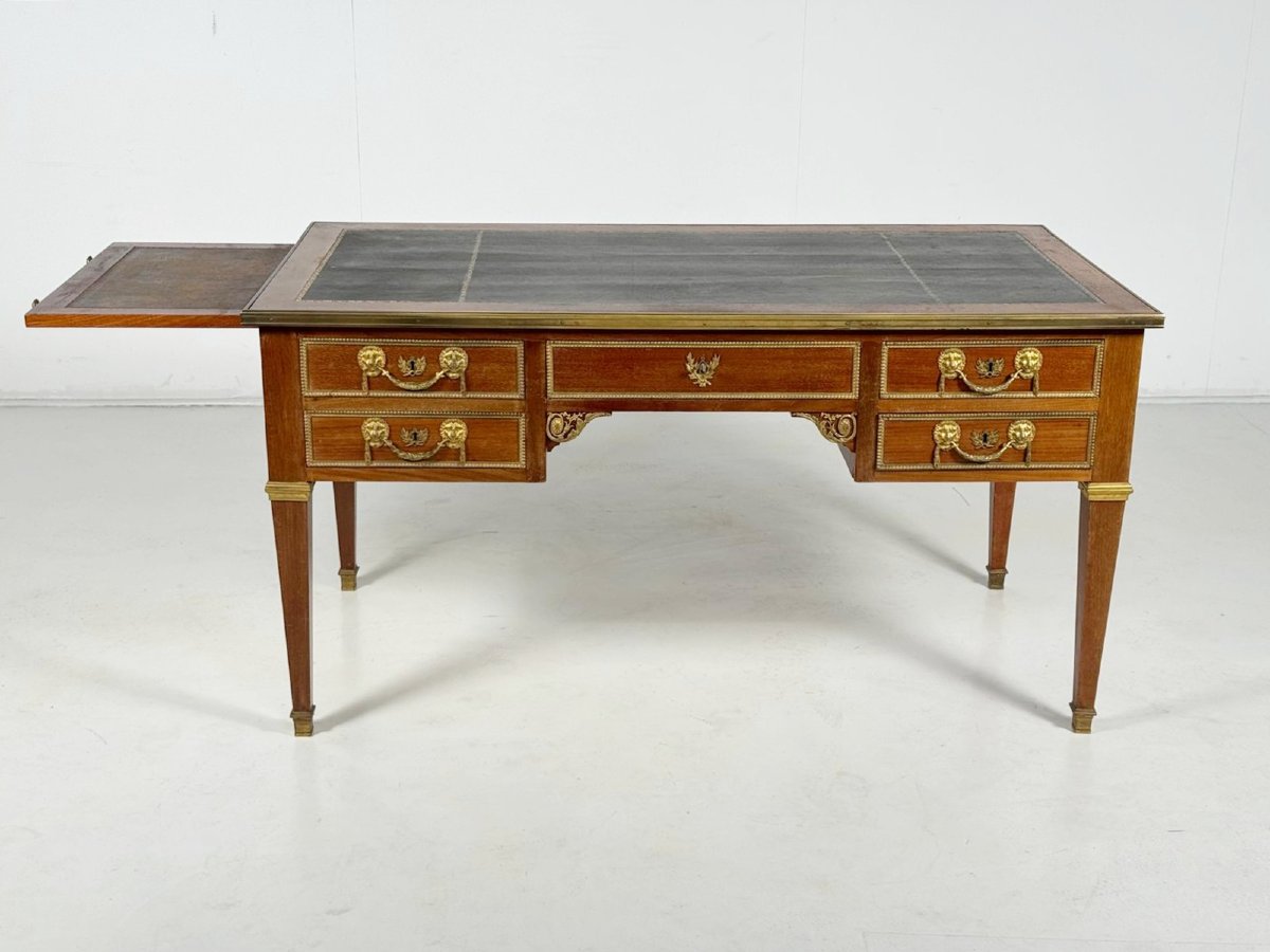 Bureau plat de style Louis XVI en acajou et bronzes dorés,  début 19th-photo-4