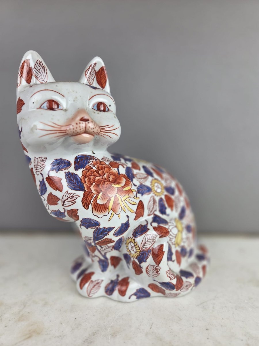 Chat en porcelaine de chine polychromé, début 20th-photo-2