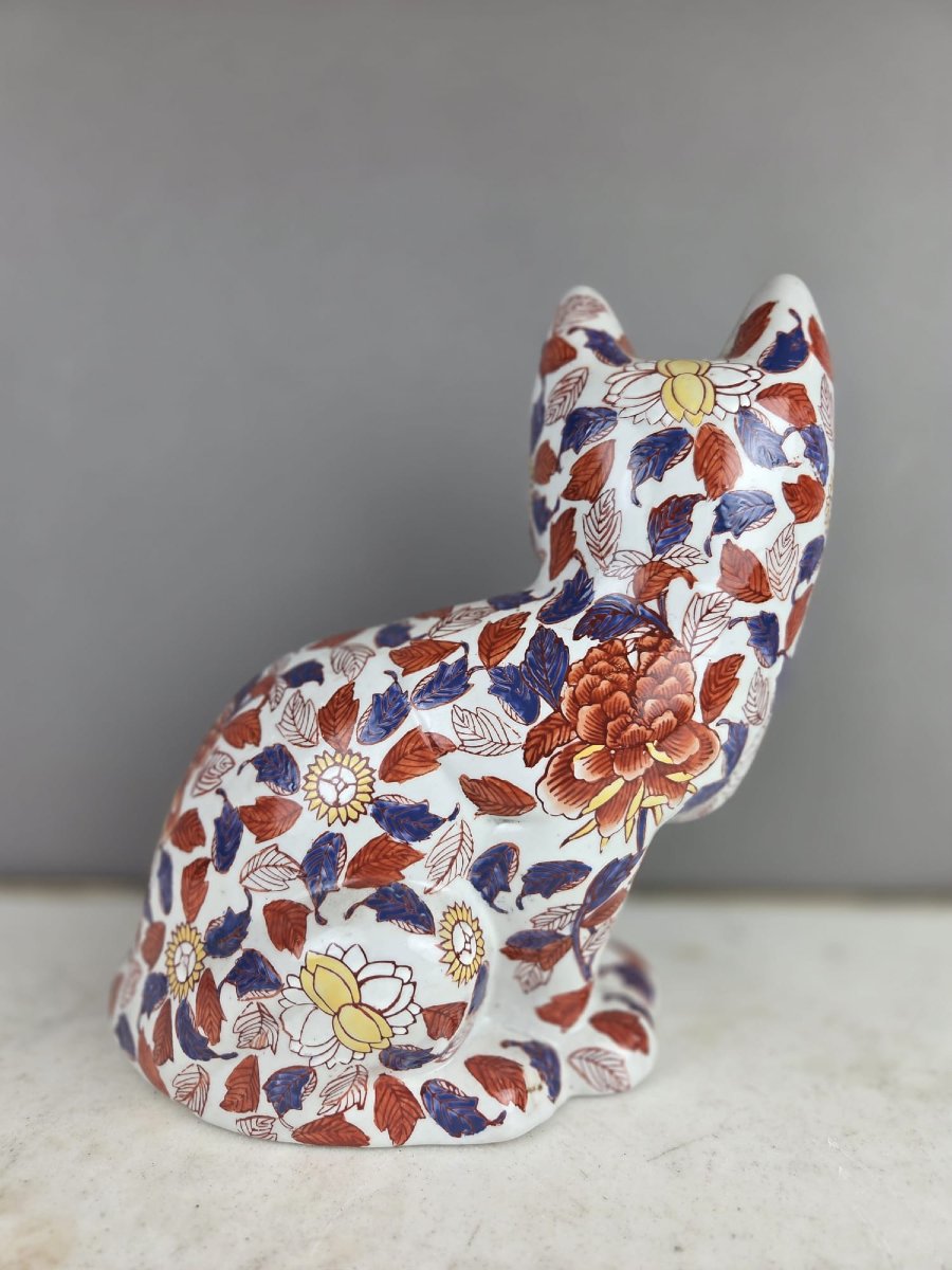 Chat en porcelaine de chine polychromé, début 20th-photo-3