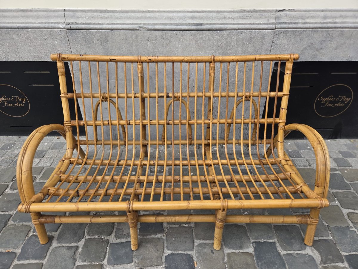 Wicker And Bamboo Sofa, Circa 1970-photo-2
