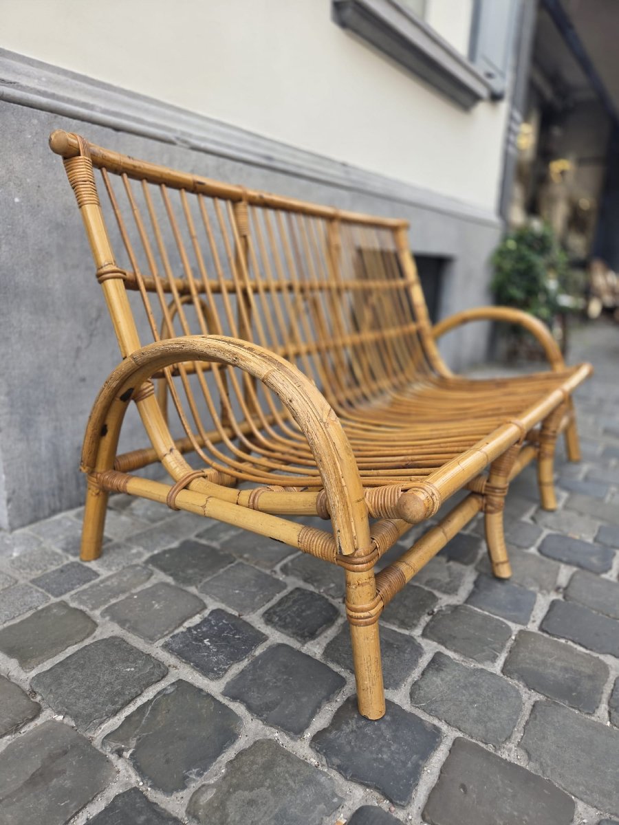 Wicker And Bamboo Sofa, Circa 1970-photo-3