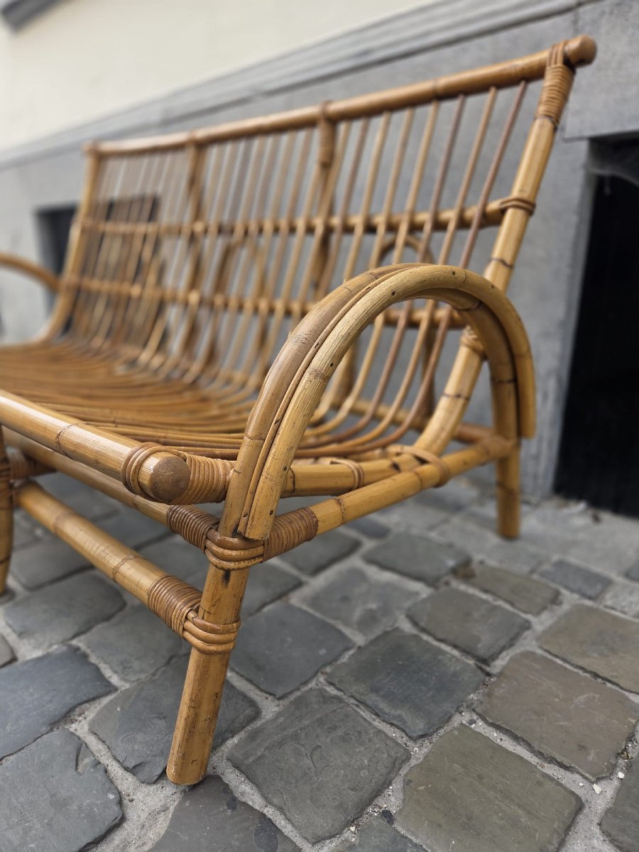 Wicker And Bamboo Sofa, Circa 1970-photo-4