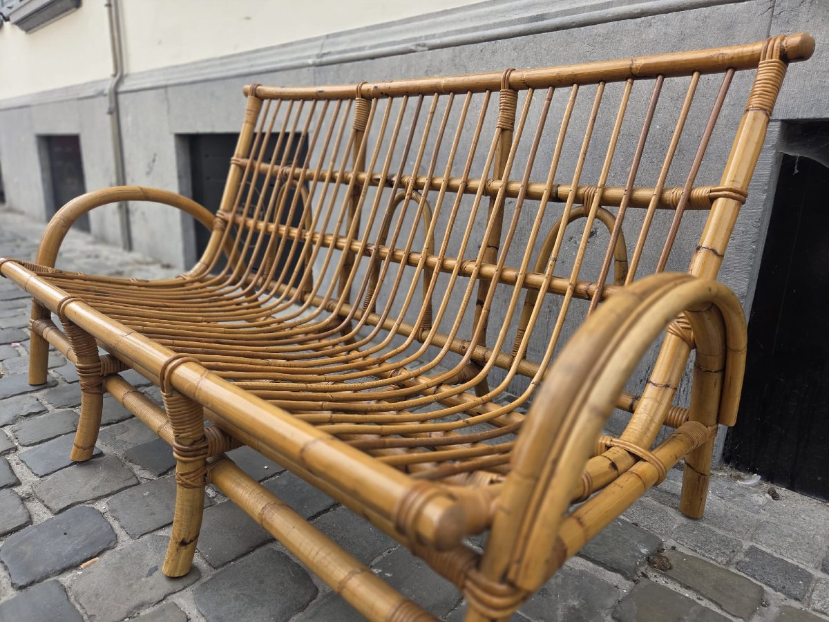 Wicker And Bamboo Sofa, Circa 1970-photo-1